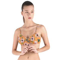 Flower Orange Pattern Floral Tie Up Cut Bikini Top