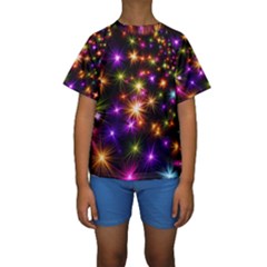 Star Colorful Christmas Abstract Kids  Short Sleeve Swimwear