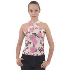 Floral Vintage Flowers Cross Neck Velour Top