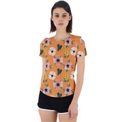 Flower Orange Pattern Floral Back Cut Out Sport T-shirt