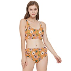 Flower Orange Pattern Floral Frilly Bikini Set by Dutashop