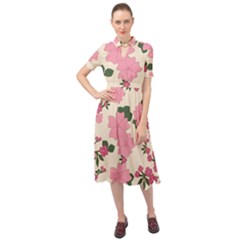 Floral Vintage Flowers Keyhole Neckline Chiffon Dress