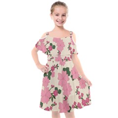 Floral Vintage Flowers Kids  Cut Out Shoulders Chiffon Dress