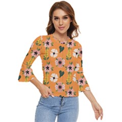 Flower Orange Pattern Floral Bell Sleeve Top