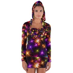 Star Colorful Christmas Abstract Long Sleeve Hooded T-shirt by Dutashop