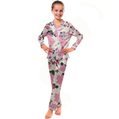 Floral Vintage Flowers Kids  Satin Long Sleeve Pajamas Set