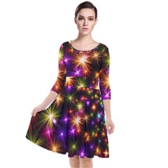 Star Colorful Christmas Abstract Quarter Sleeve Waist Band Dress