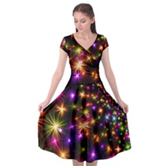 Star Colorful Christmas Abstract Cap Sleeve Wrap Front Dress