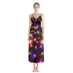 Star Colorful Christmas Abstract Button Up Chiffon Maxi Dress