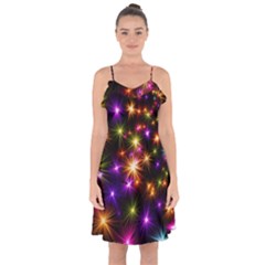 Star Colorful Christmas Abstract Ruffle Detail Chiffon Dress