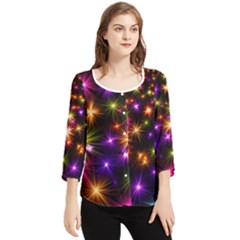 Star Colorful Christmas Abstract Chiffon Quarter Sleeve Blouse