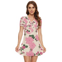 Floral Vintage Flowers V-neck High Waist Chiffon Mini Dress by Dutashop