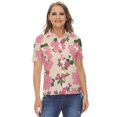 Floral Vintage Flowers Women s Short Sleeve Double Pocket Shirt