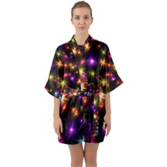 Star Colorful Christmas Abstract Half Sleeve Satin Kimono 