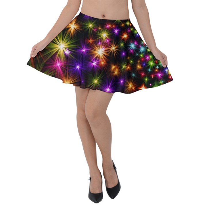 Star Colorful Christmas Abstract Velvet Skater Skirt