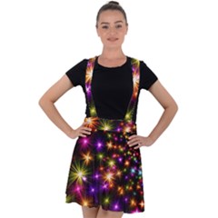 Star Colorful Christmas Abstract Velvet Suspender Skater Skirt by Dutashop