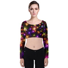 Star Colorful Christmas Abstract Velvet Long Sleeve Crop Top