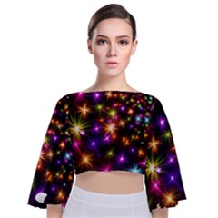 Star Colorful Christmas Abstract Tie Back Butterfly Sleeve Chiffon Top