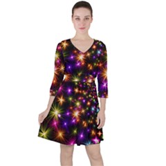 Star Colorful Christmas Abstract Quarter Sleeve Ruffle Waist Dress