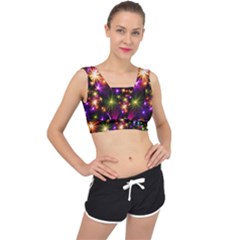 Star Colorful Christmas Abstract V-back Sports Bra