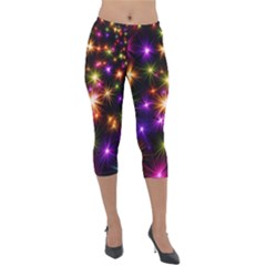 Star Colorful Christmas Abstract Lightweight Velour Capri Leggings 