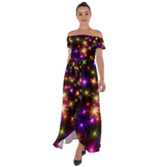 Star Colorful Christmas Abstract Off Shoulder Open Front Chiffon Dress