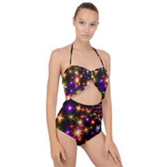 Star Colorful Christmas Abstract Scallop Top Cut Out Swimsuit