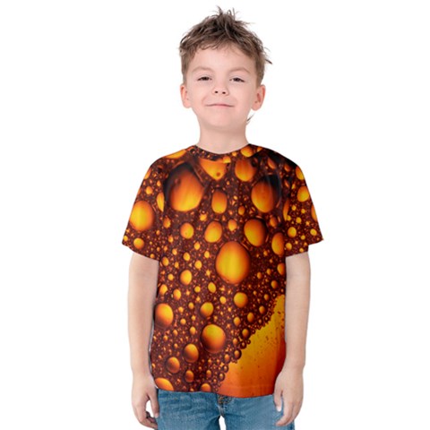 Bubbles Abstract Art Gold Golden Kids  Cotton T-shirt by Dutashop