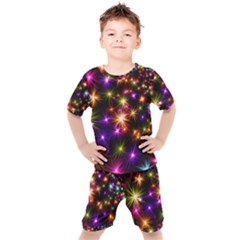 Star Colorful Christmas Abstract Kids  T-shirt And Shorts Set