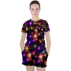 Star Colorful Christmas Abstract Women s T-shirt And Shorts Set