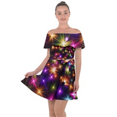 Star Colorful Christmas Abstract Off Shoulder Velour Dress