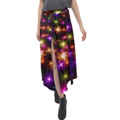 Star Colorful Christmas Abstract Velour Split Maxi Skirt