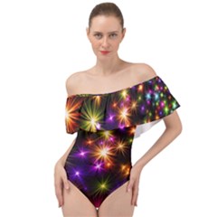 Star Colorful Christmas Abstract Off Shoulder Velour Bodysuit  by Dutashop