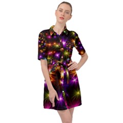 Star Colorful Christmas Abstract Belted Shirt Dress