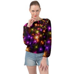 Star Colorful Christmas Abstract Banded Bottom Chiffon Top