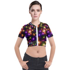 Star Colorful Christmas Abstract Short Sleeve Cropped Jacket