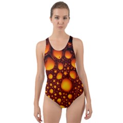 Bubbles Abstract Art Gold Golden Cut-out Back One Piece Swimsuit by Dutashop