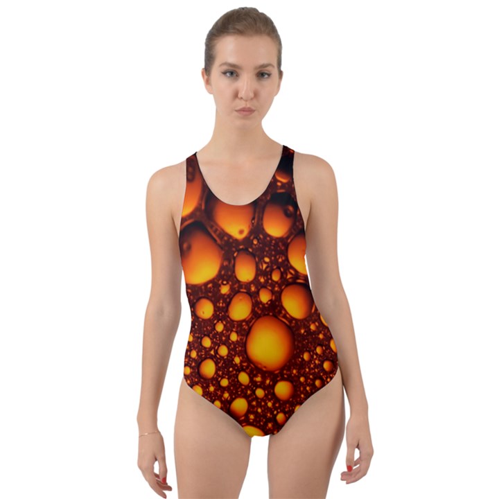 Bubbles Abstract Art Gold Golden Cut-Out Back One Piece Swimsuit