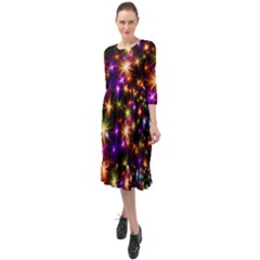 Star Colorful Christmas Abstract Ruffle End Midi Chiffon Dress