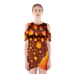 Bubbles Abstract Art Gold Golden Shoulder Cutout One Piece Dress by Dutashop