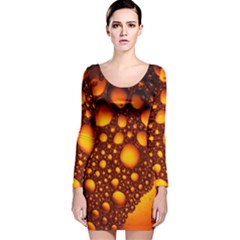 Bubbles Abstract Art Gold Golden Long Sleeve Velvet Bodycon Dress