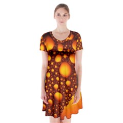 Bubbles Abstract Art Gold Golden Short Sleeve V-neck Flare Dress by Dutashop