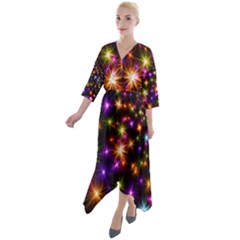 Star Colorful Christmas Abstract Quarter Sleeve Wrap Front Maxi Dress