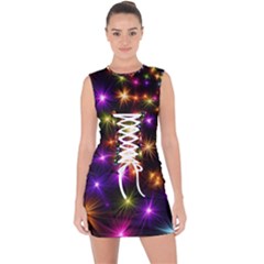 Star Colorful Christmas Abstract Lace Up Front Bodycon Dress