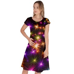 Star Colorful Christmas Abstract Classic Short Sleeve Dress