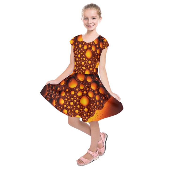 Bubbles Abstract Art Gold Golden Kids  Short Sleeve Dress