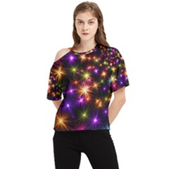 Star Colorful Christmas Abstract One Shoulder Cut Out T-shirt