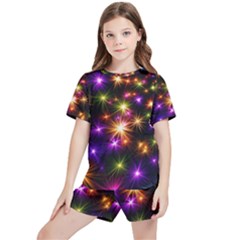 Star Colorful Christmas Abstract Kids  T-shirt And Sports Shorts Set