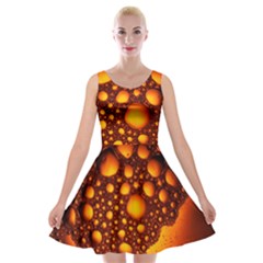 Bubbles Abstract Art Gold Golden Velvet Skater Dress by Dutashop