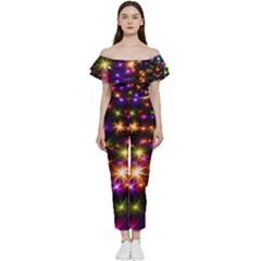 Star Colorful Christmas Abstract Bardot Ruffle Jumpsuit